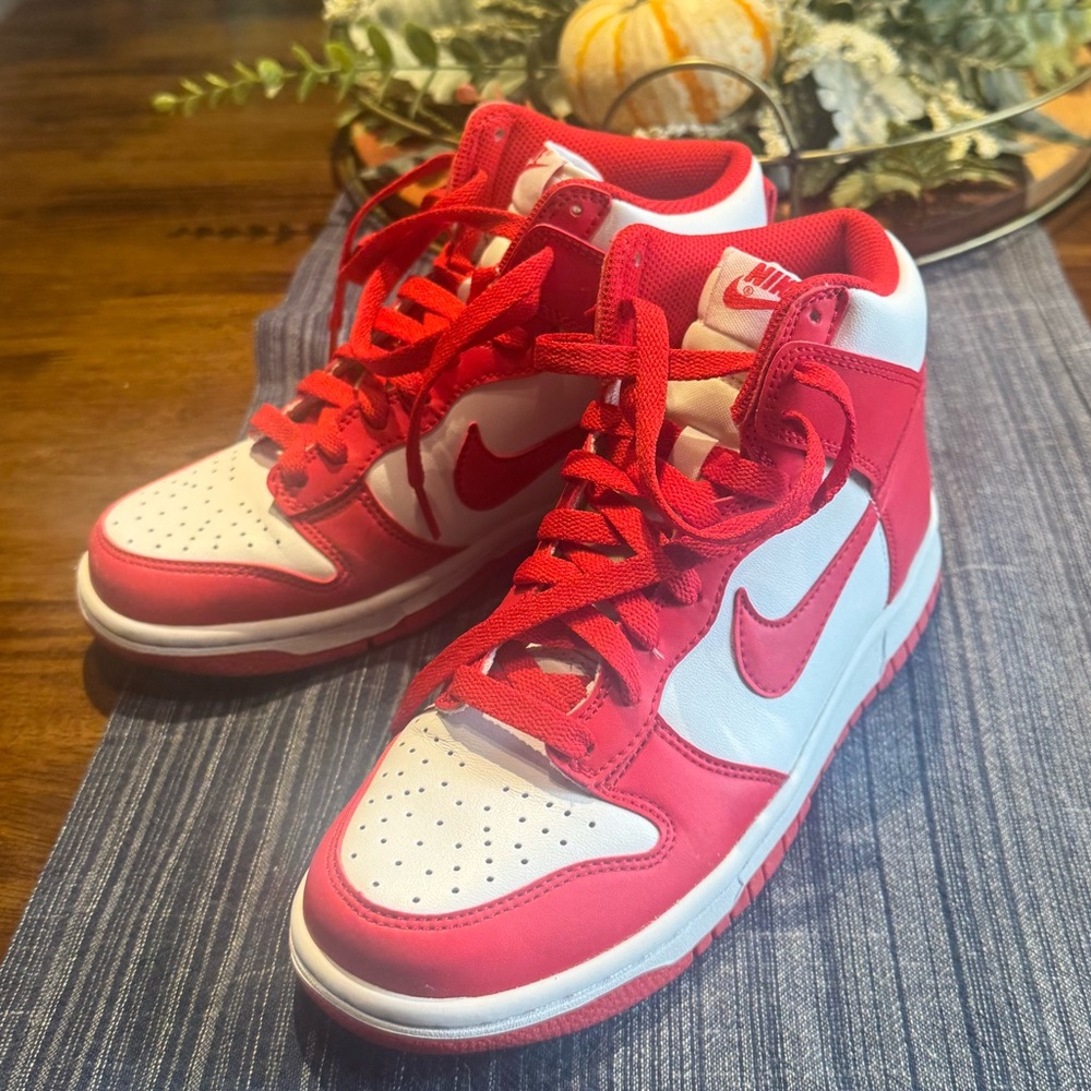Nike Red and White High Dunks
